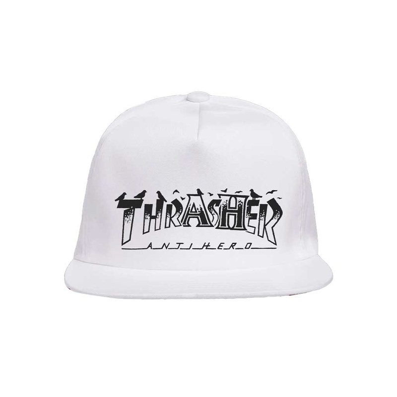 Thrasher x Anti Hero Pigeon Mag Snapback White