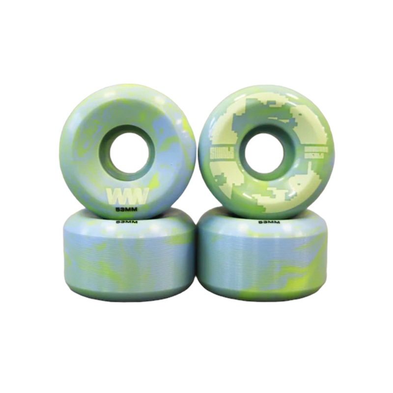 Wayward Wheels – Swirl Formula – Neon Green/Baby Blue 53mm