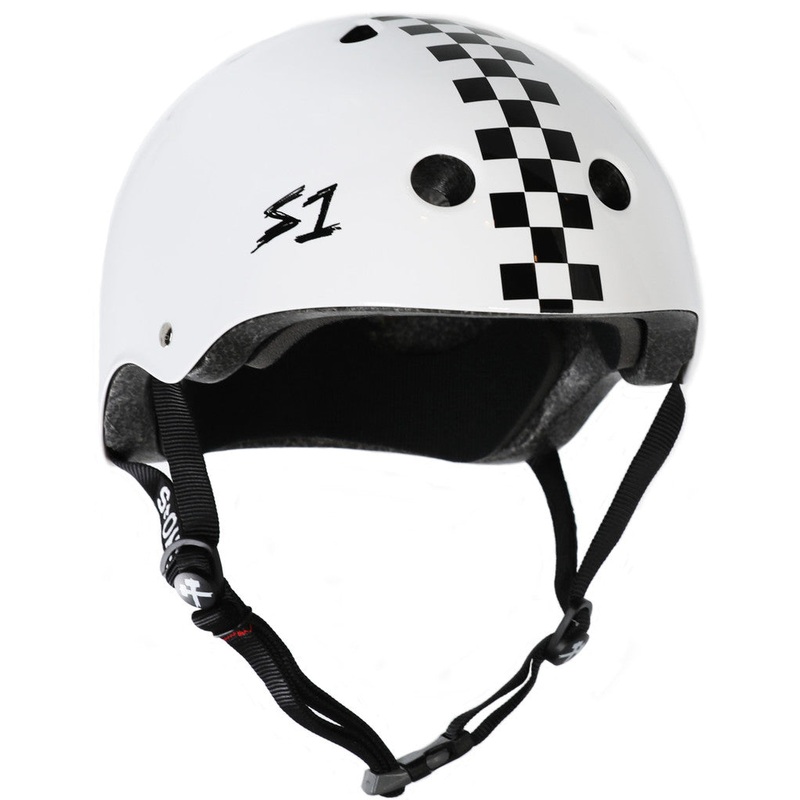 S-ONE MEGA LIFER WHITE GLOSS W/ CHECKERS  HELMET