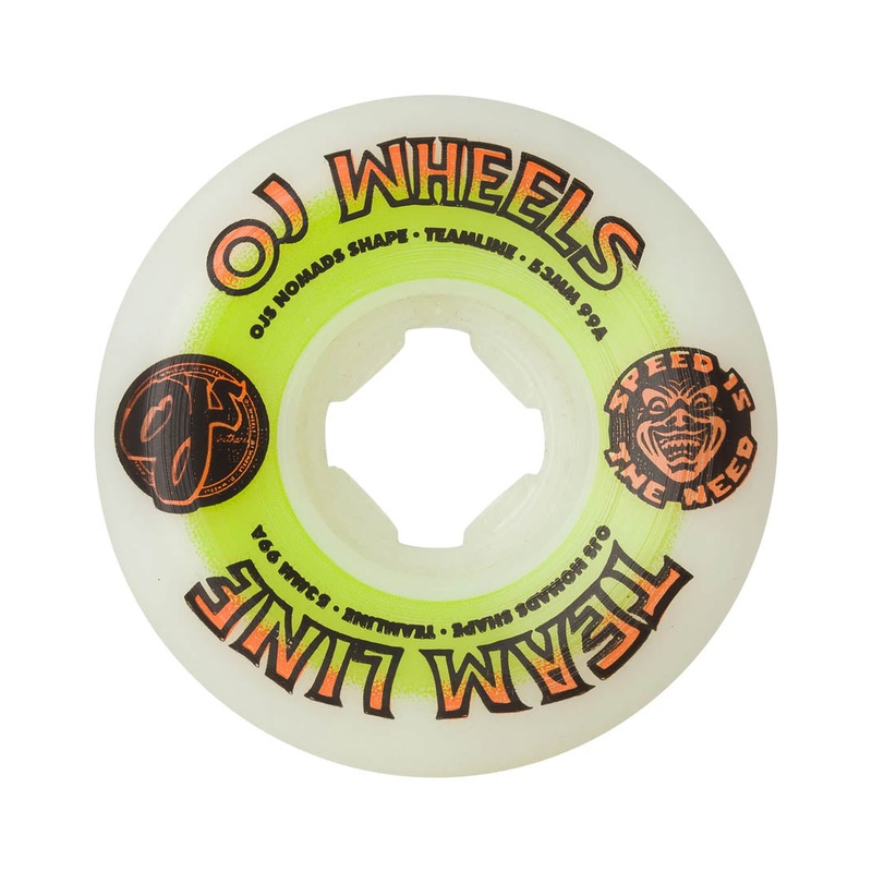 Team Line Original White Nomads 99A Skateboard Wheels – Green/Orange 53MM