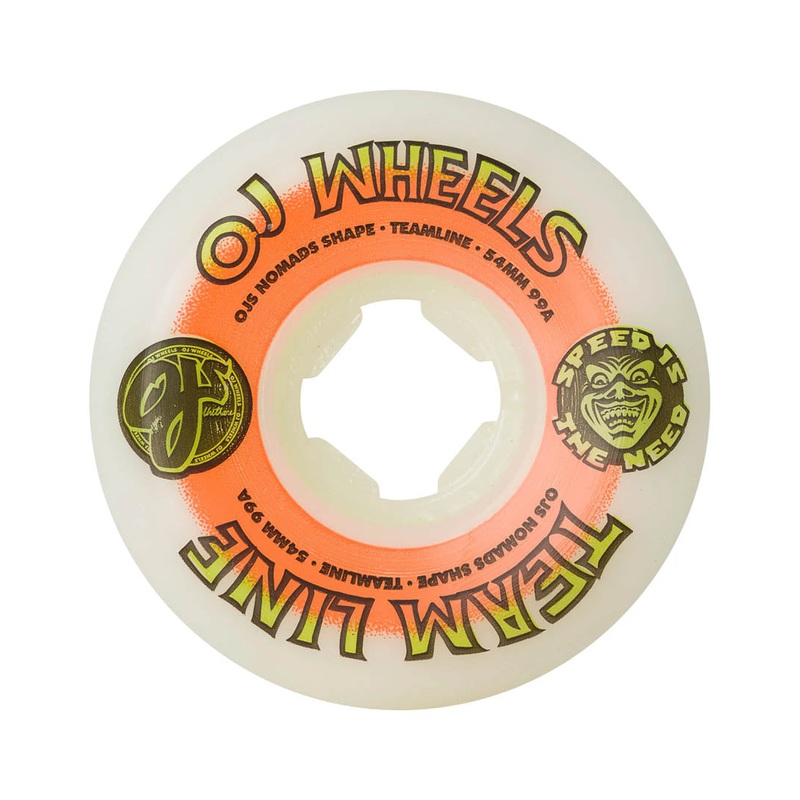 Team Line Original White Nomads 99A Skateboard Wheels – Orange/Green 54MM