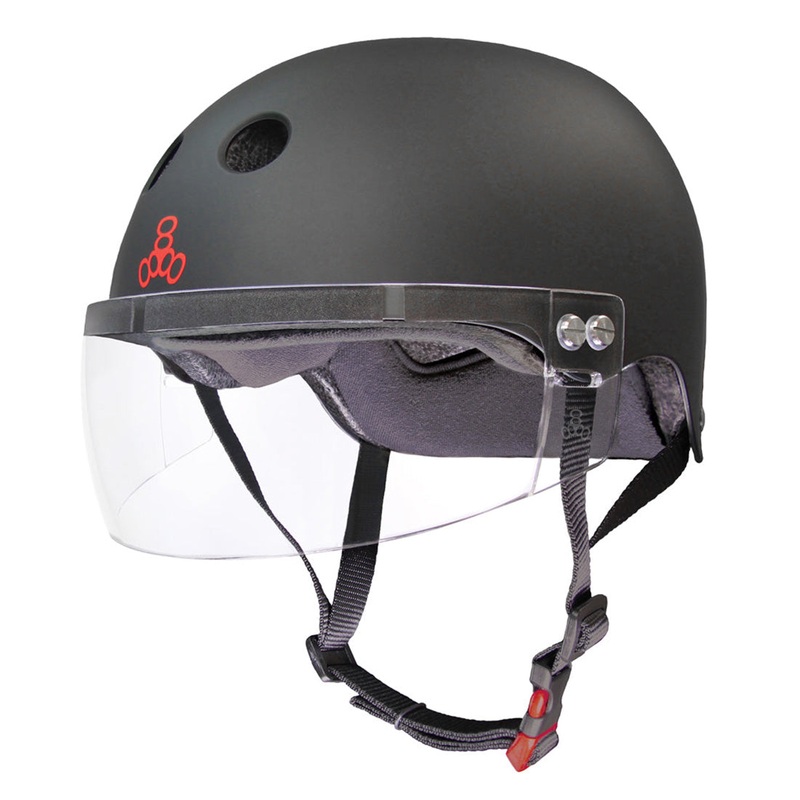 Triple 8 THE Cert SS Visor Helmet – Black Rubber XS/S